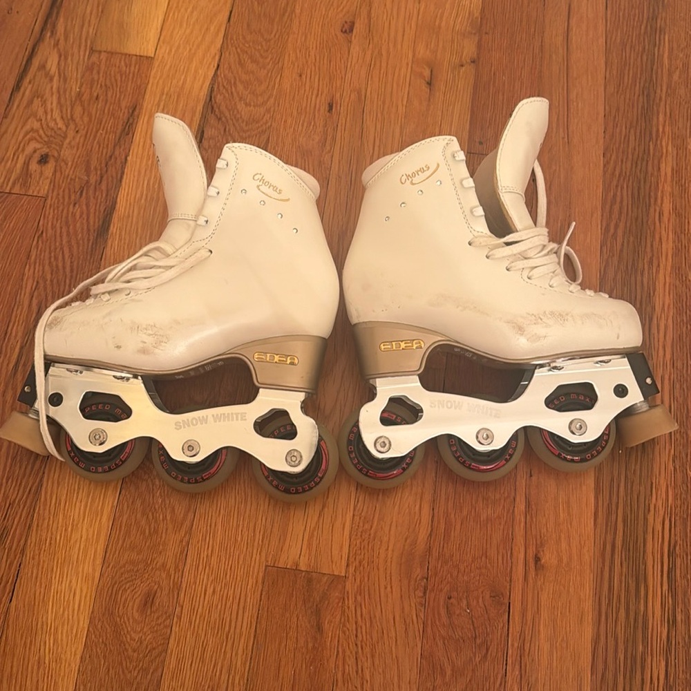 Edea Chorus figure skating boot with Snow White roller blades attached size 215